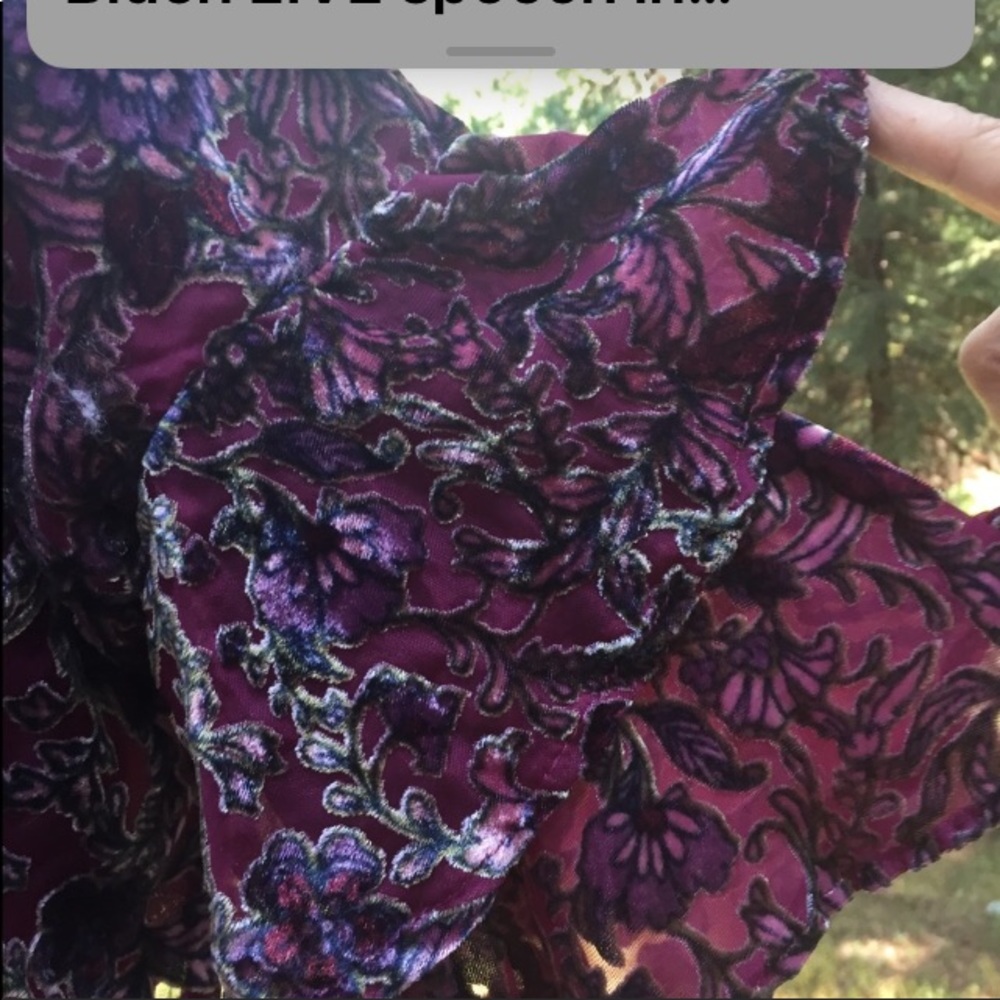 Lily White burnt velvet brocade floral mesh ,vintage burgundy blouse - Picture 4 of 11